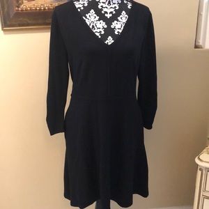 LOFT Long-sleeved stretchy dress, wide sash, zipper, shirred sleeve, pockets